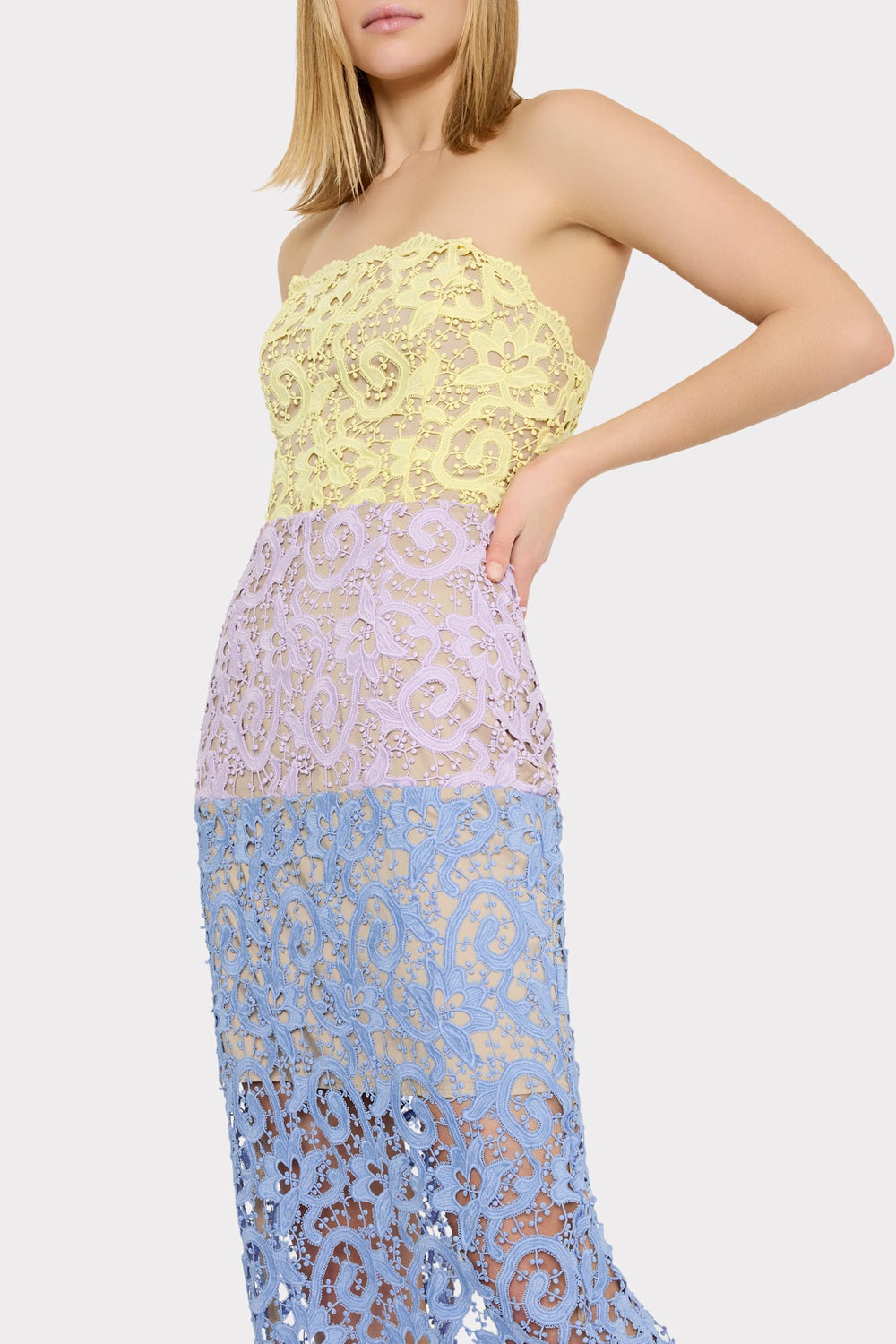Kait Trois Color Lace Dress Lavender/Blue/Yellow | Milly Women