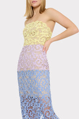 Kait Trois Color Lace Dress Lavender/Blue/Yellow | Milly Women