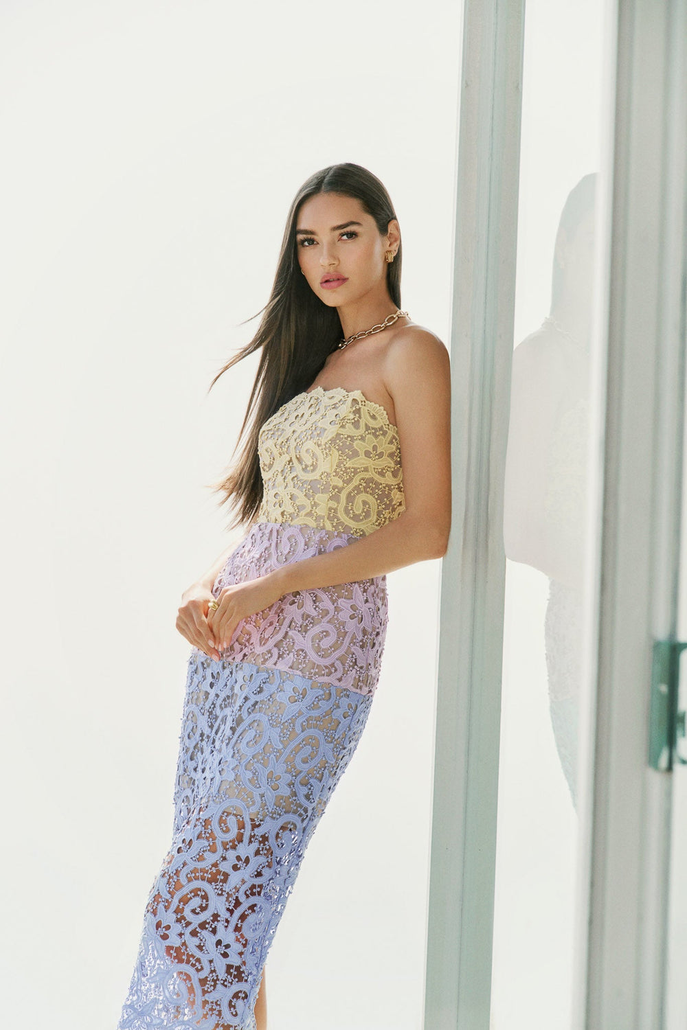 Kait Trois Color Lace Dress Lavender/Blue/Yellow | Milly Women