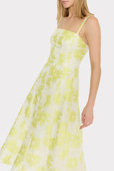 Striped Floral Fil Coupé Dress Yellow | Milly Women