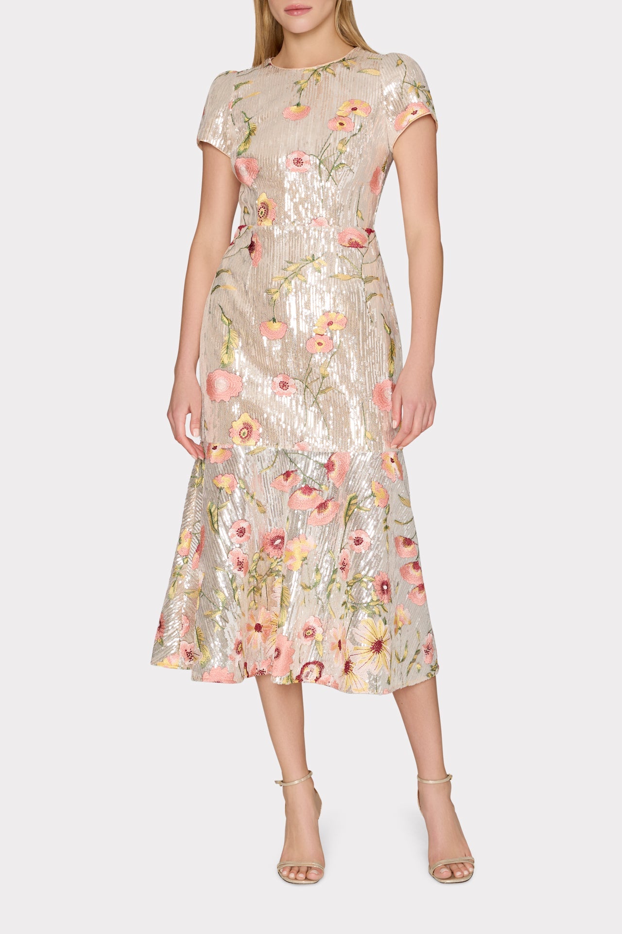 Tahlia Floral Sequins Embroidery Dress Silver Multi | Milly Women
