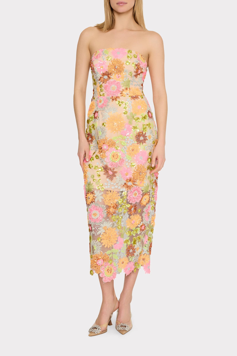 Kait Floral Blossom Sequins Dress Orange Multi | Milly Women
