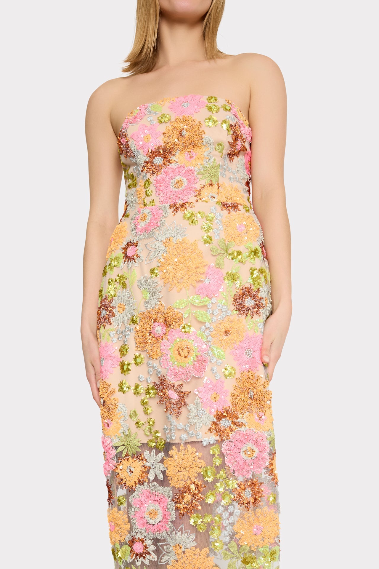 Kait Floral Blossom Sequins Dress Orange Multi | Milly Women