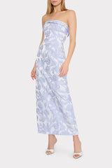 Tulip Jacquard Strapless Dress Periwinkle/Multi | Milly Women