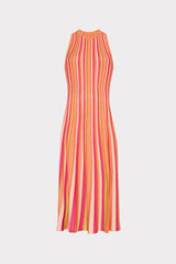 Multi Color Stripe Sleeveless Midi Dress Coral Multi | Milly Women