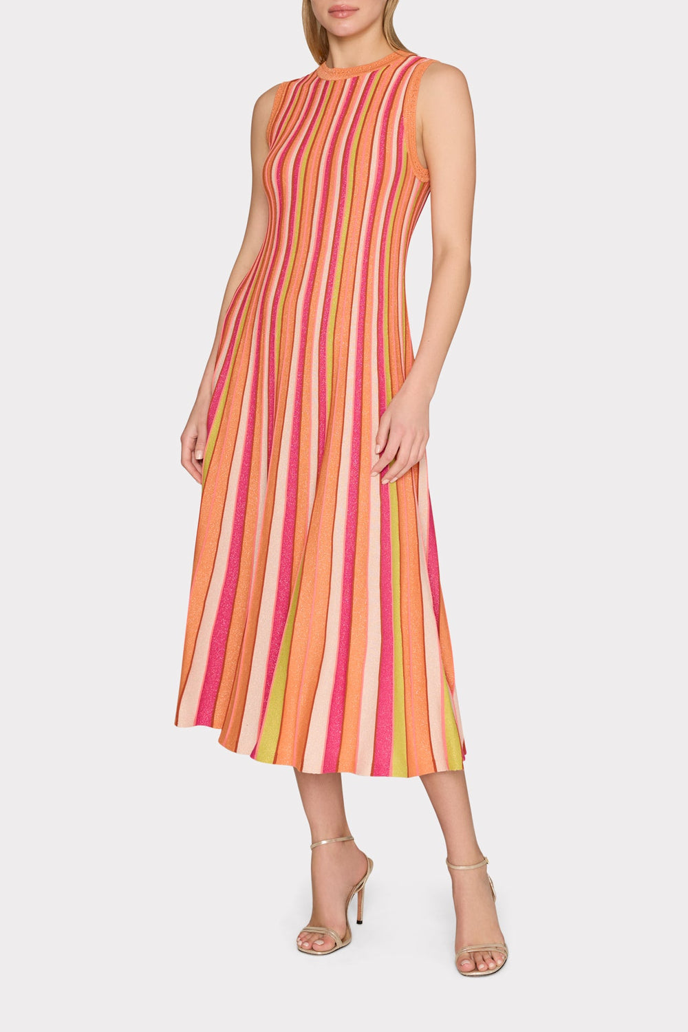 Multi Color Stripe Sleeveless Midi Dress Coral Multi | Milly Women