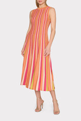 Multi Color Stripe Sleeveless Midi Dress Coral Multi | Milly Women