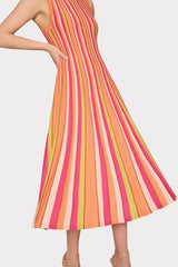 Multi Color Stripe Sleeveless Midi Dress Coral Multi | Milly Women