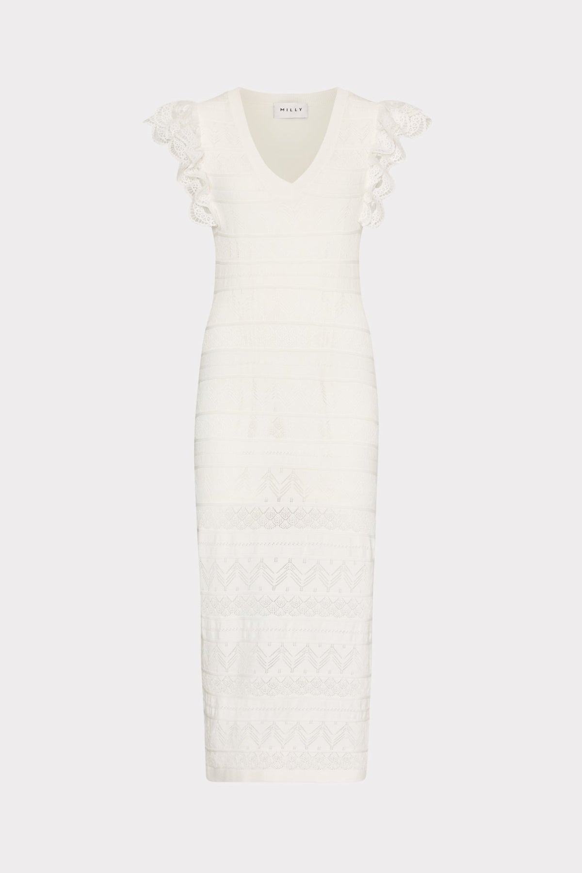 Lace Flutter Sleeve Knit Midi Dress Ecru | Milly Women