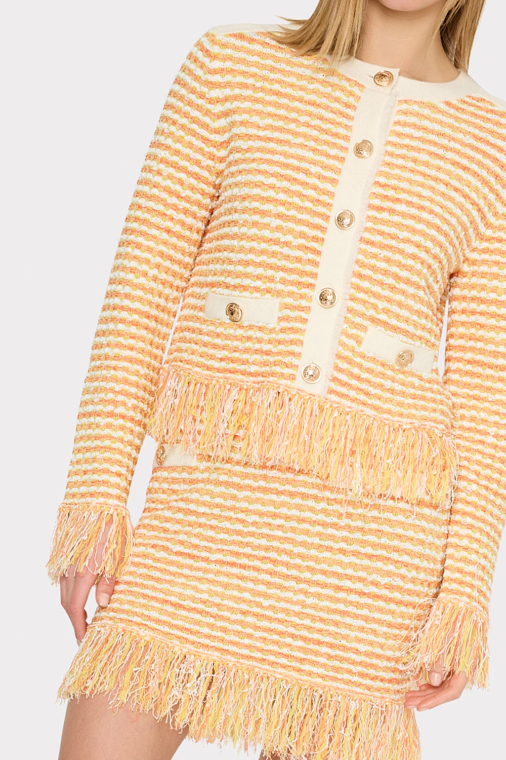 Kali Textured Fringe Knit Mini Skirt Orange Yellow Multi | Milly Women