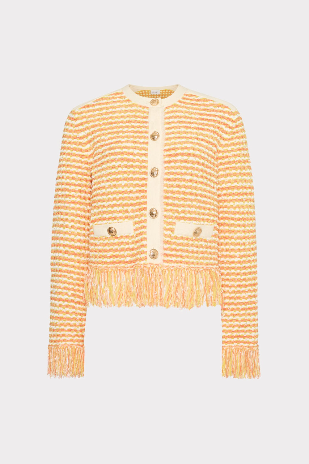 Textured Fringe Trim Cardigan Orange Yellow Multi | Milly Women