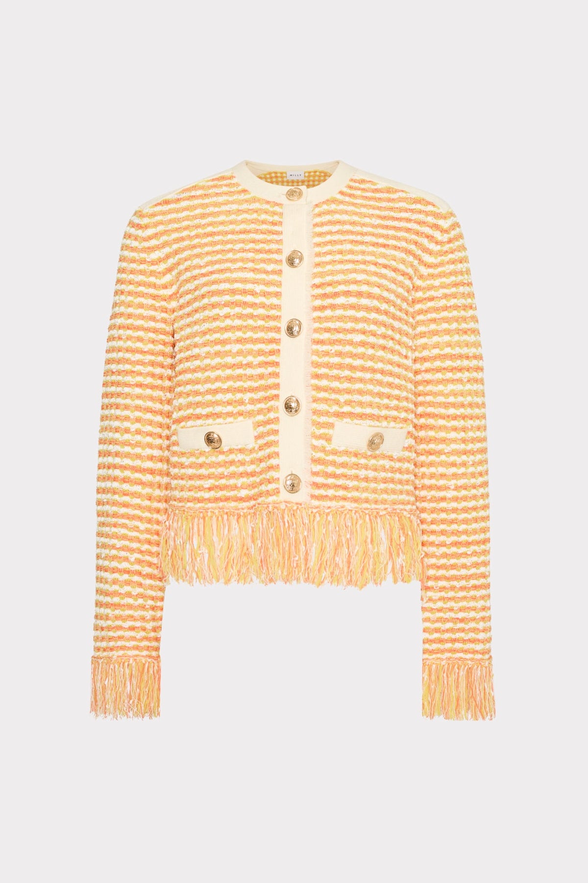 Textured Fringe Trim Cardigan Orange Yellow Multi | Milly Women