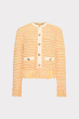 Textured Fringe Trim Cardigan Orange Yellow Multi | Milly Women
