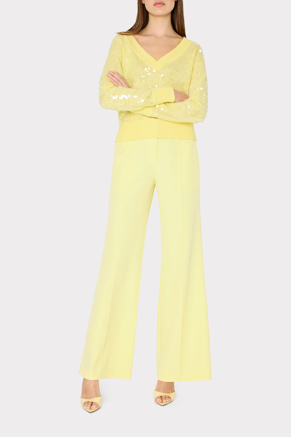 Ilaria Sequin V-Neck Sweater Light Yellow | Milly Women
