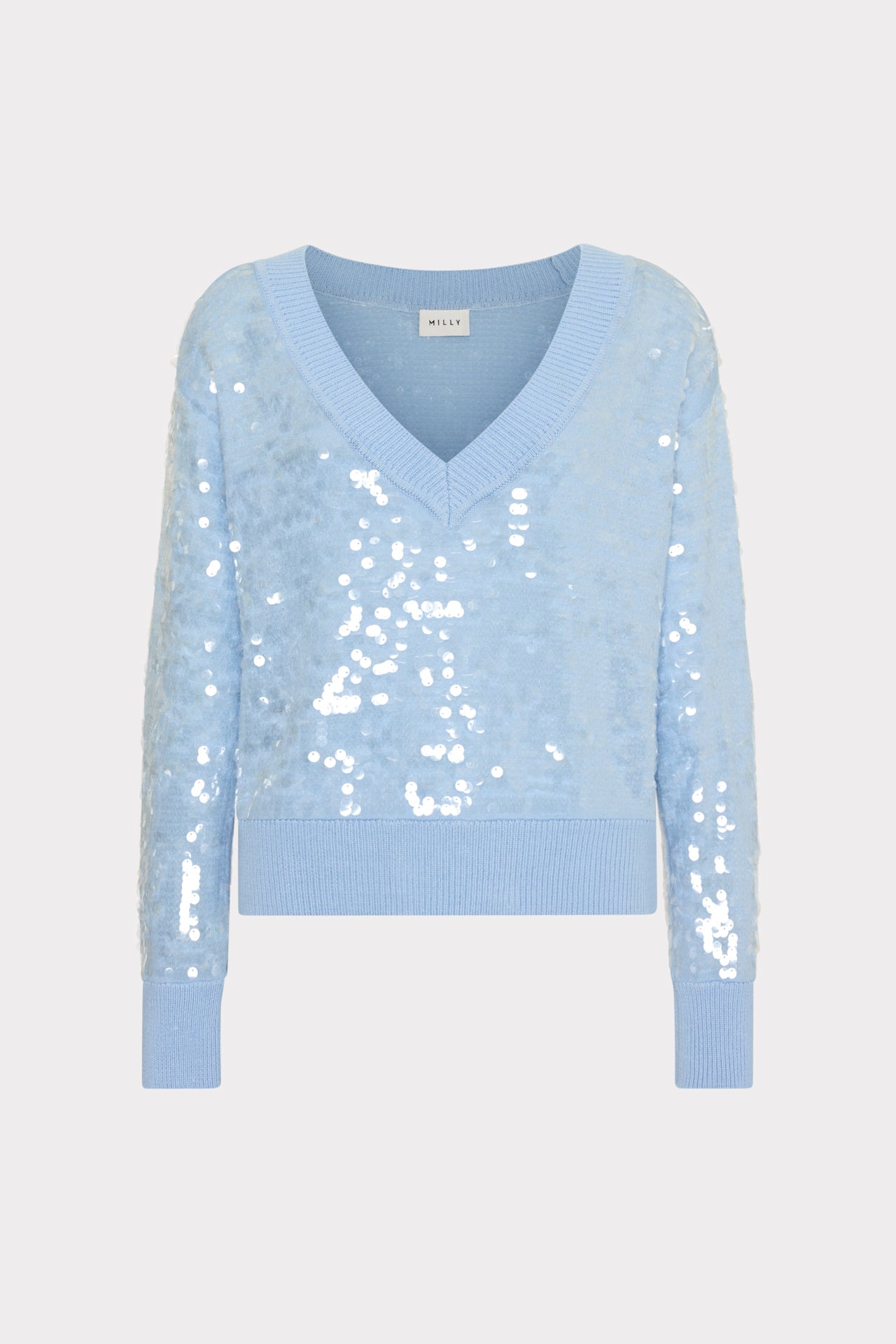 Ilaria Sequin V-Neck Sweater Light Blue | Milly Women