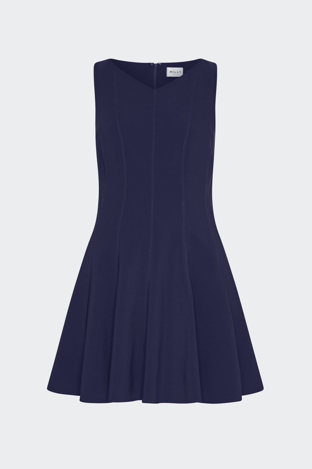 Sleeveless Stretch Cady Fit And Flare Dress Navy | Milly Women