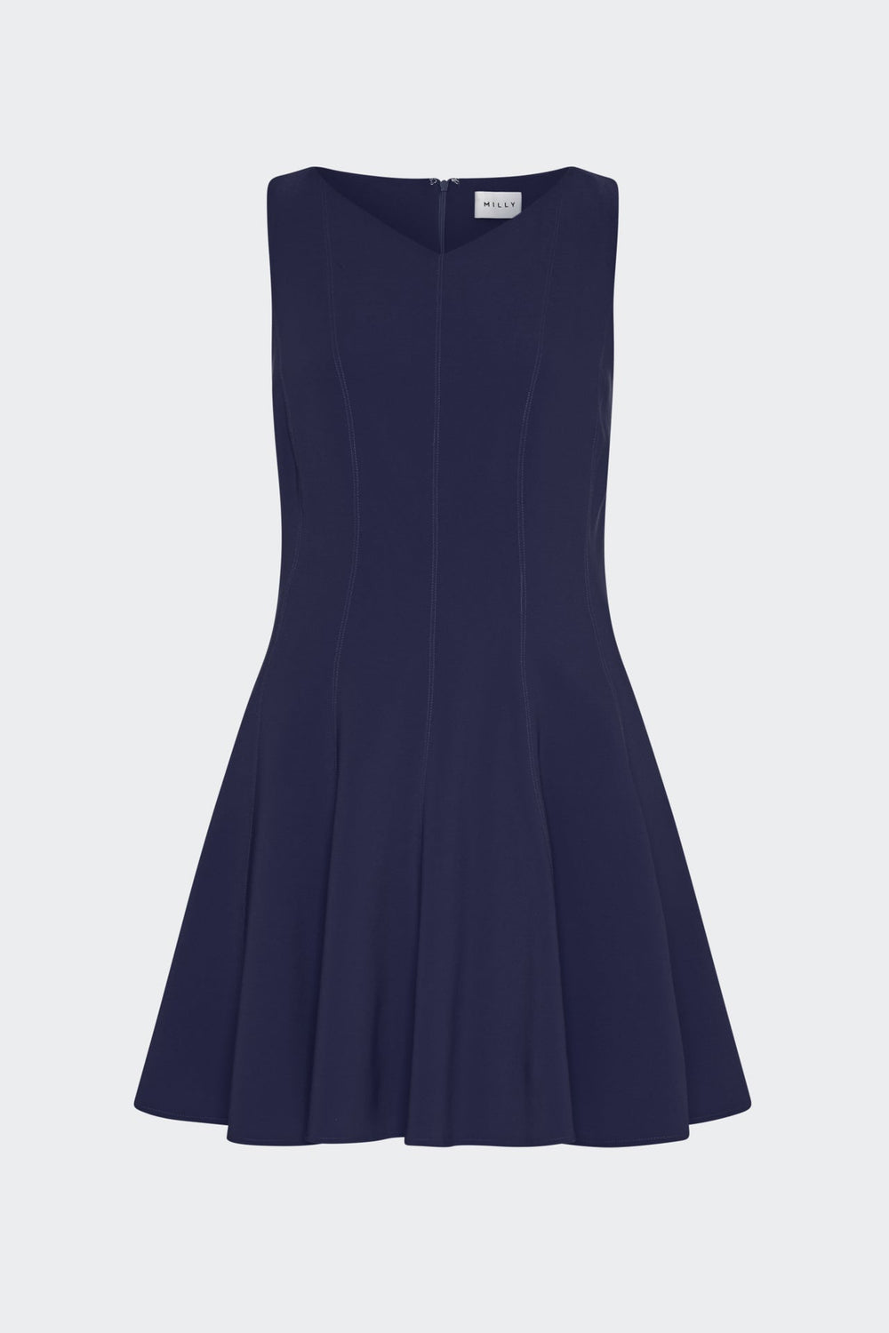 Sleeveless Stretch Cady Fit And Flare Dress Navy | Milly Women