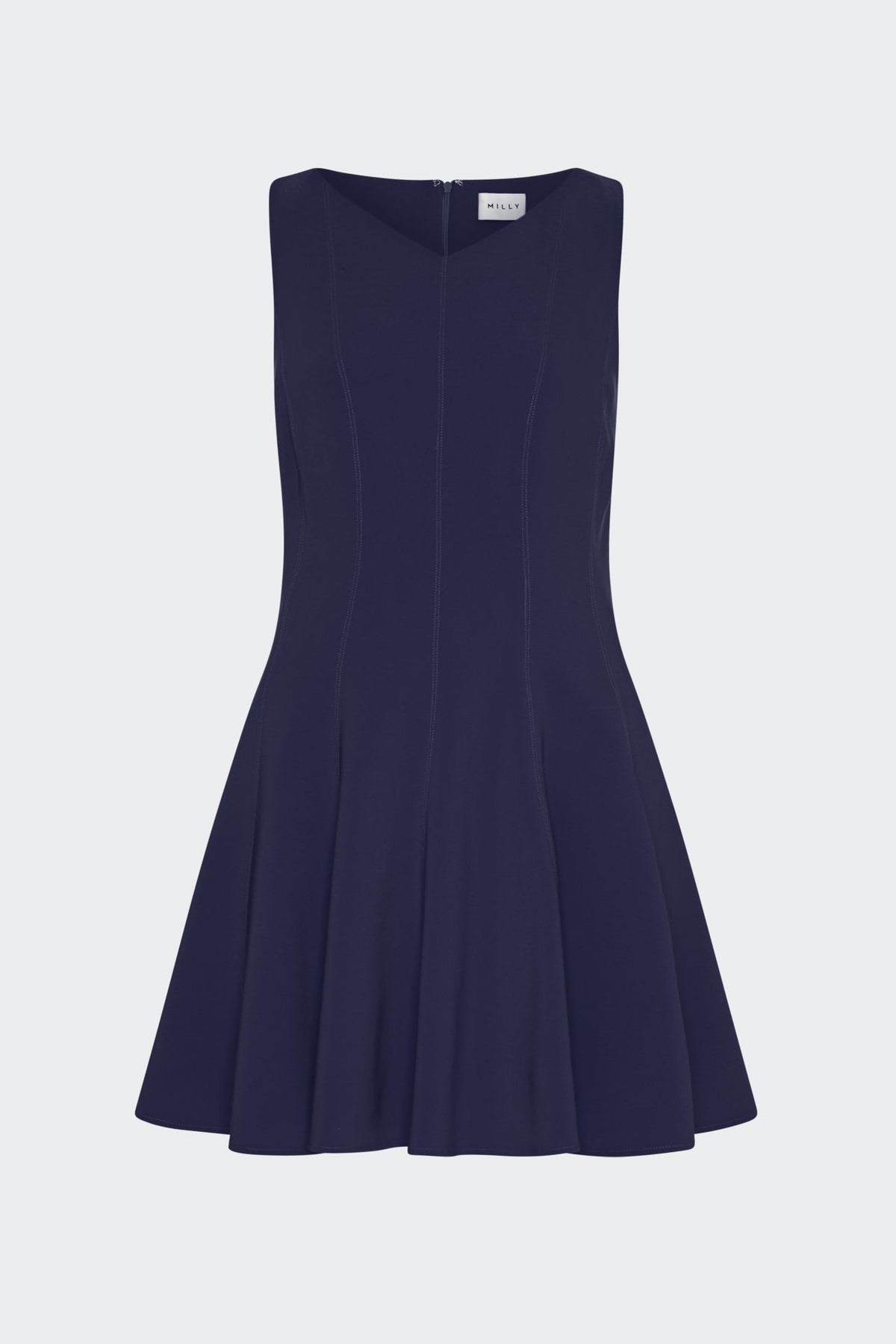 Sleeveless Stretch Cady Fit And Flare Dress Navy | Milly Women