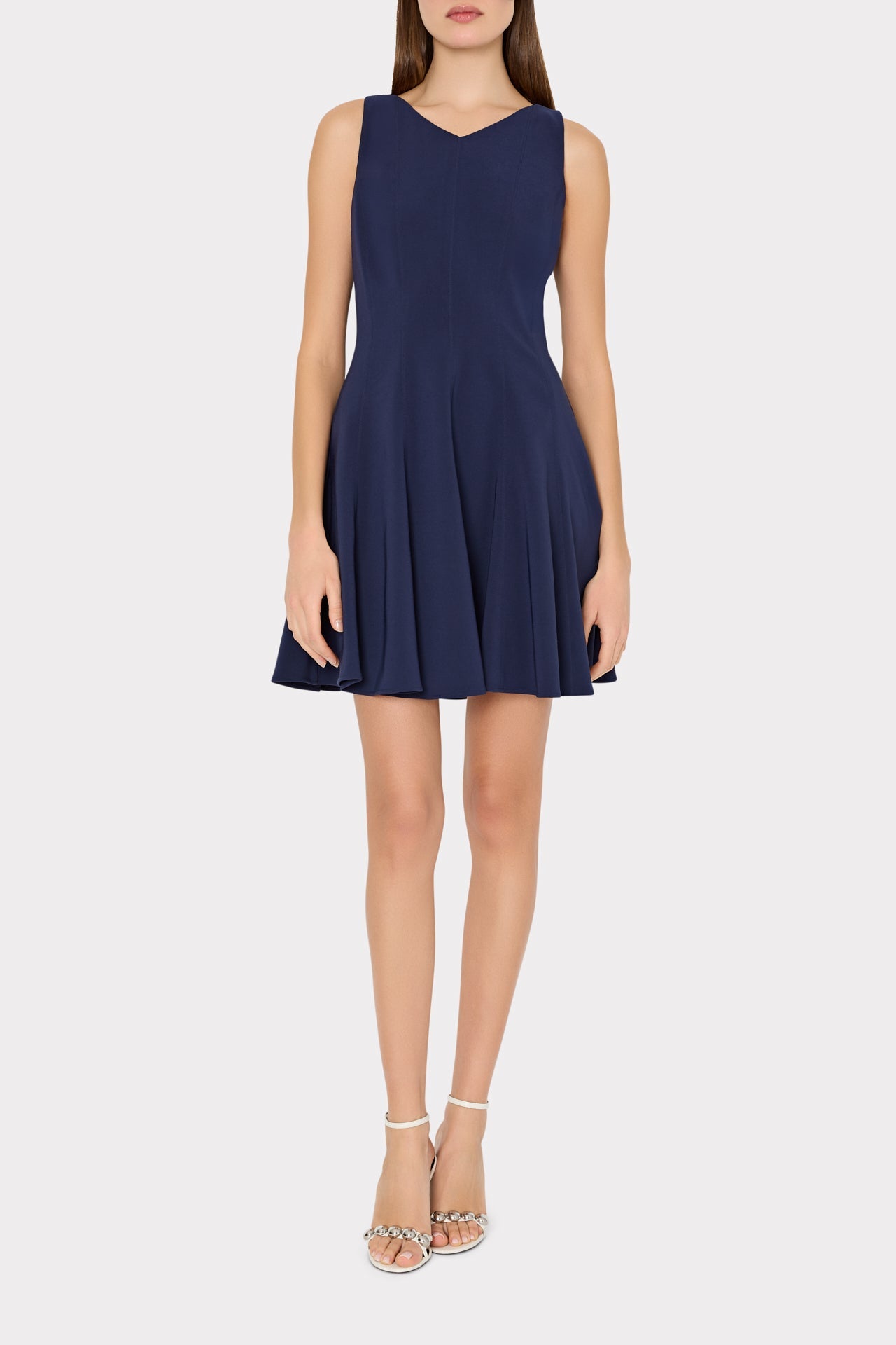 Sleeveless Stretch Cady Fit And Flare Dress Navy | Milly Women