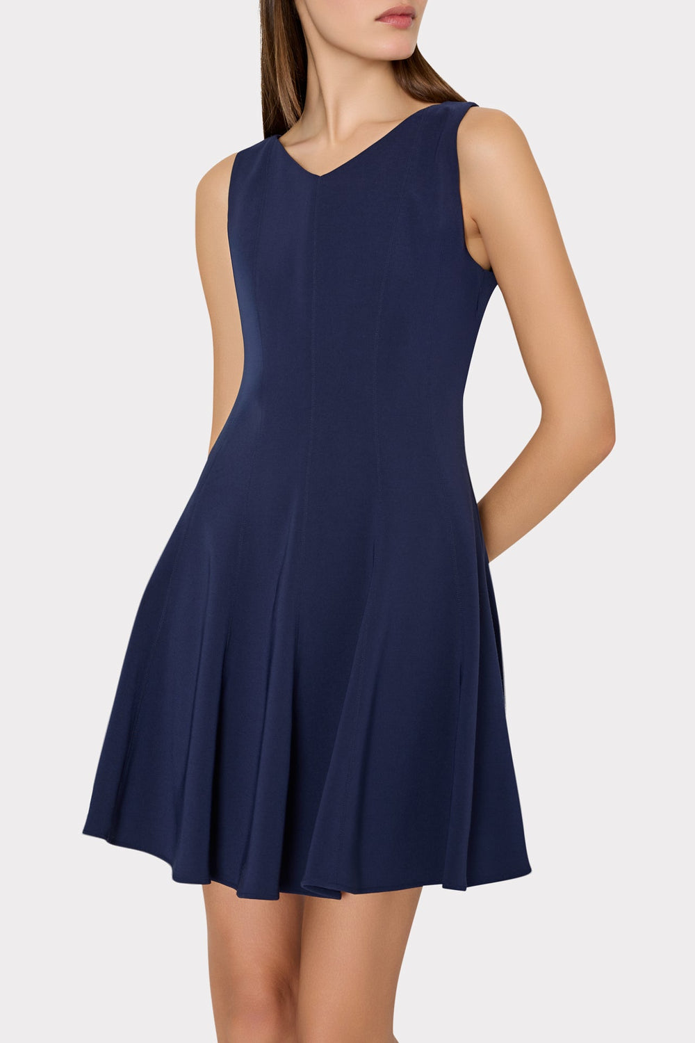 Sleeveless Stretch Cady Fit And Flare Dress Navy | Milly Women