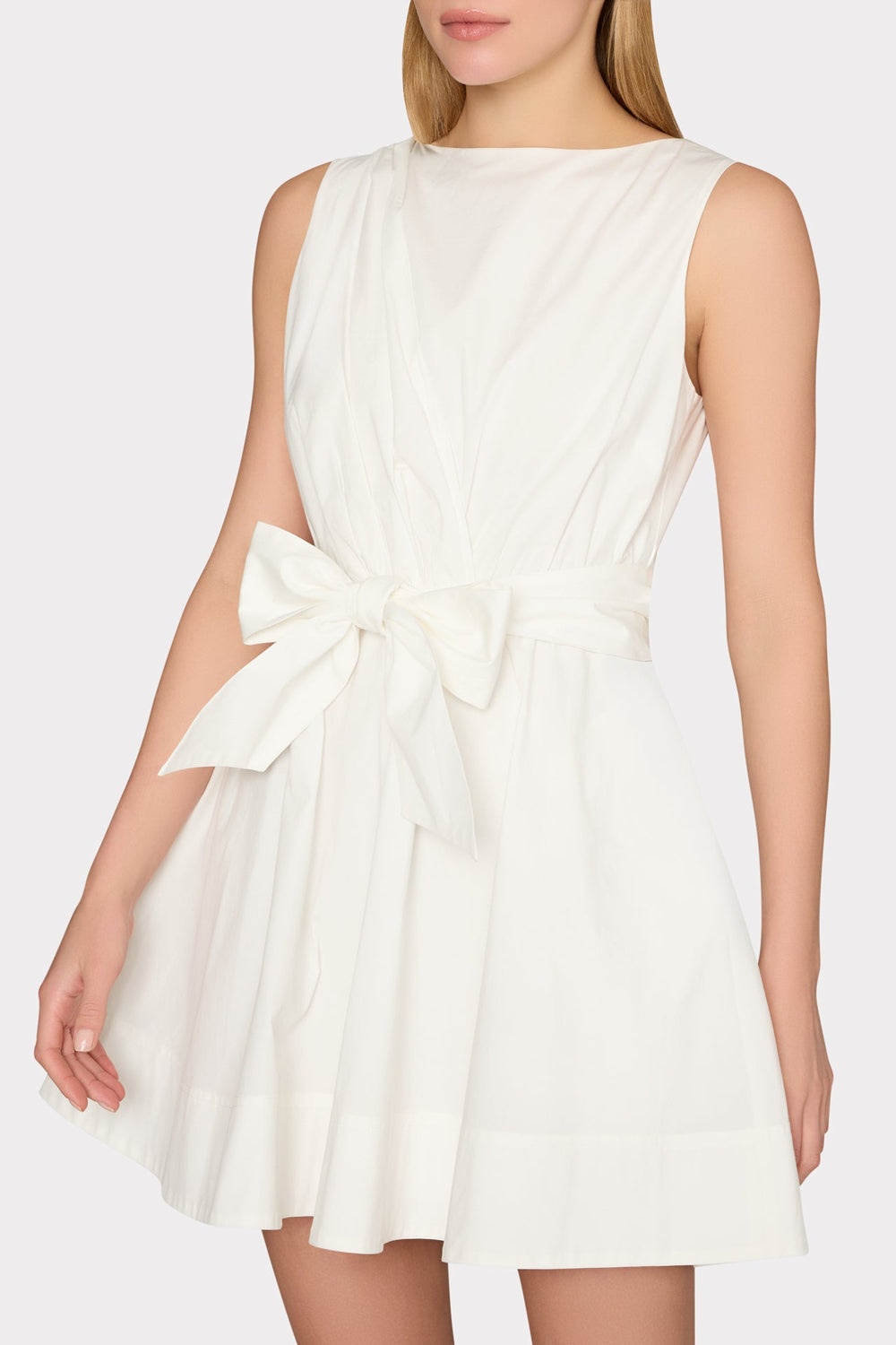 Draped Poplin Sleeveless Mini Dress White | Milly Women