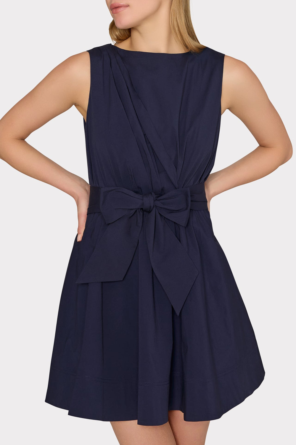Draped Poplin Sleeveless Mini Dress Navy | Milly Women