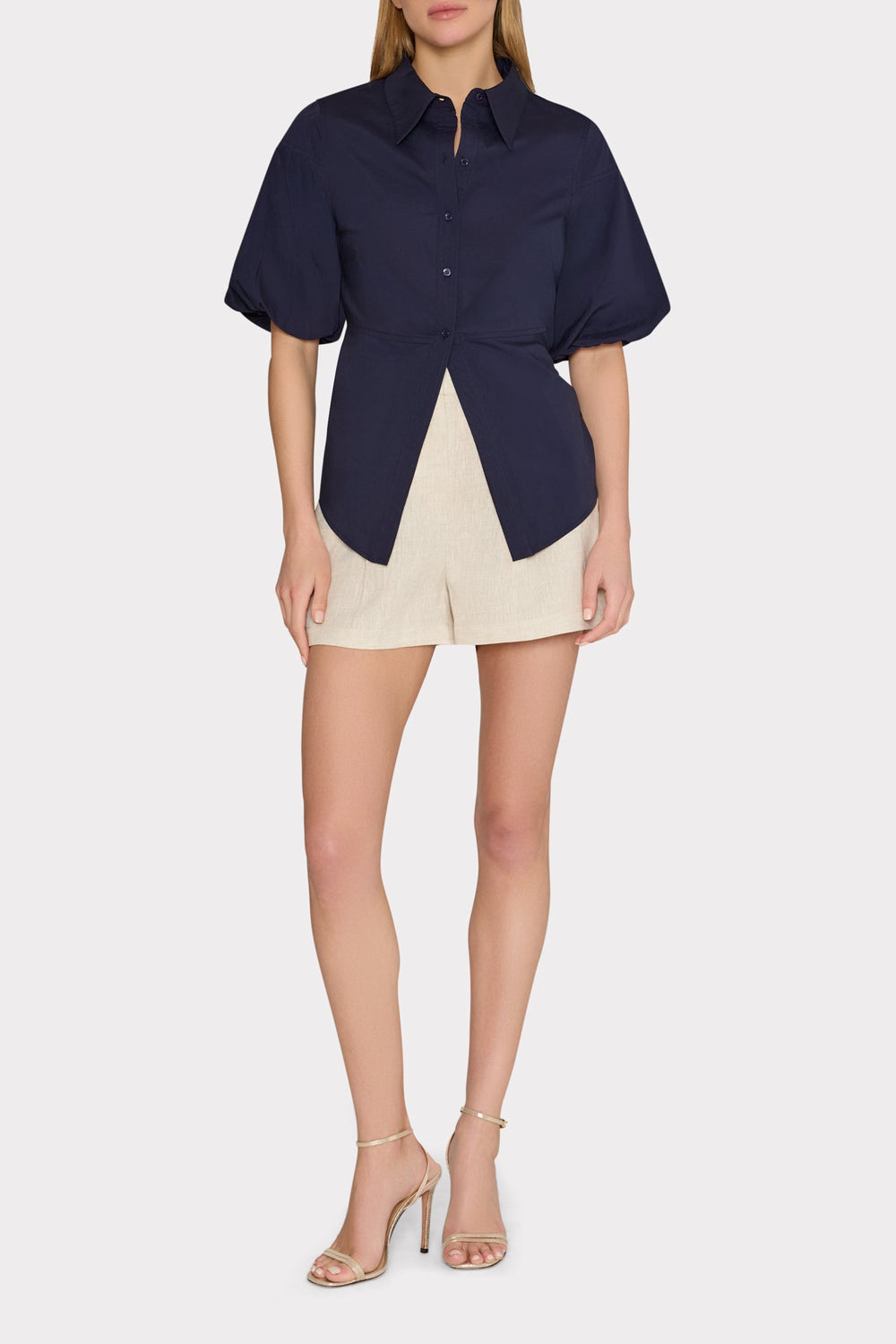 Tie Back Poplin Button Down Shirt Navy | Milly Women