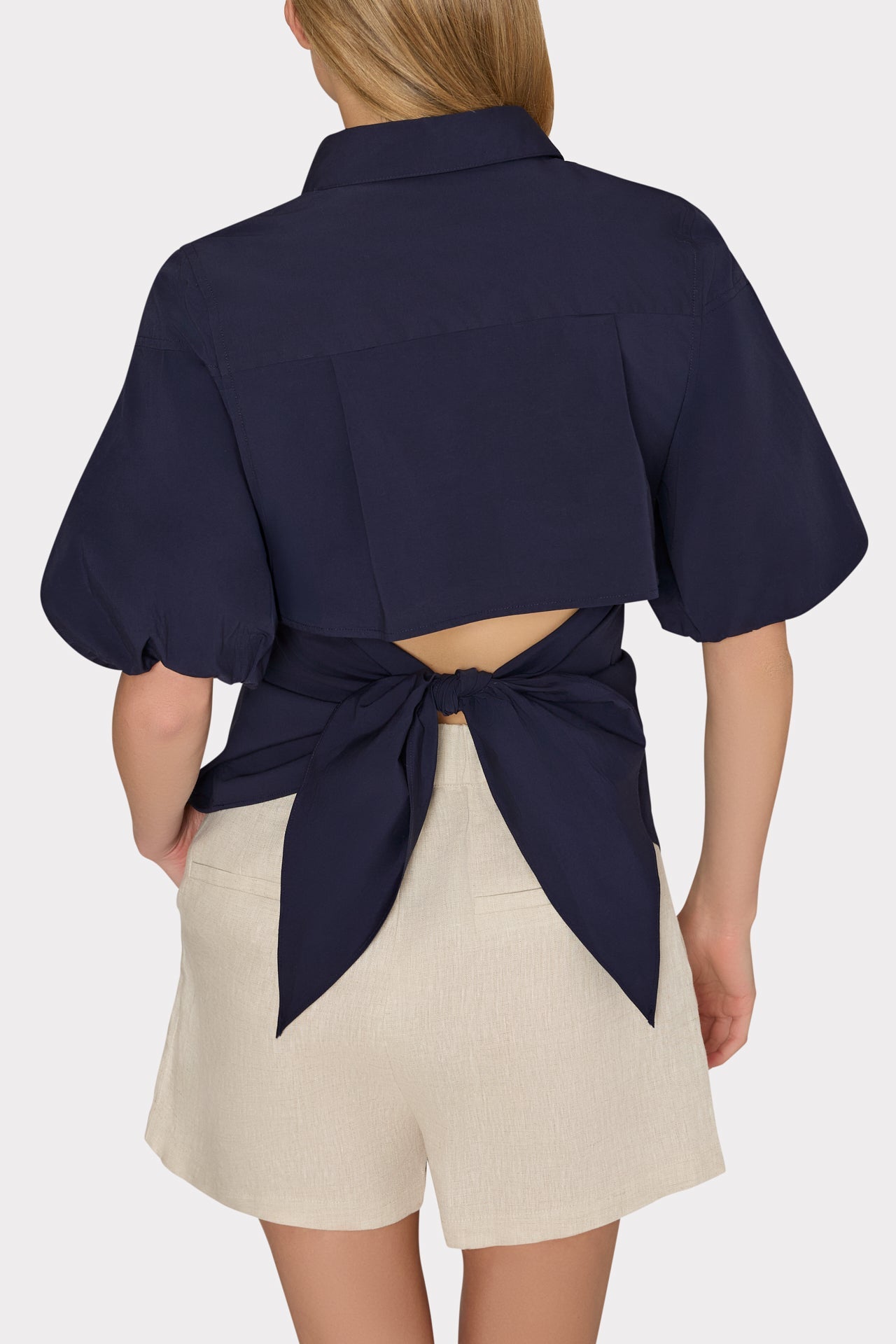 Tie Back Poplin Button Down Shirt Navy | Milly Women