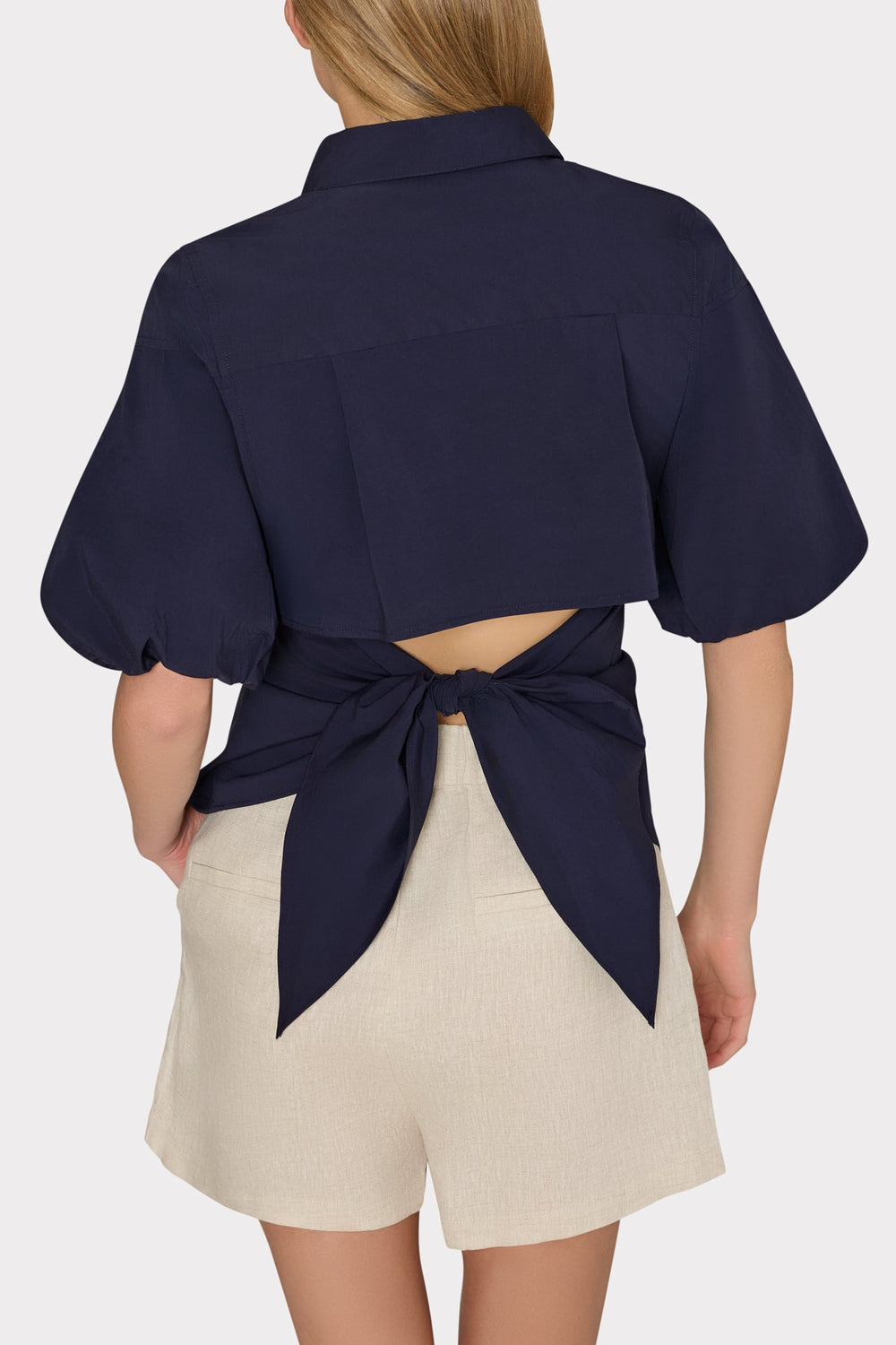 Tie Back Poplin Button Down Shirt Navy | Milly Women
