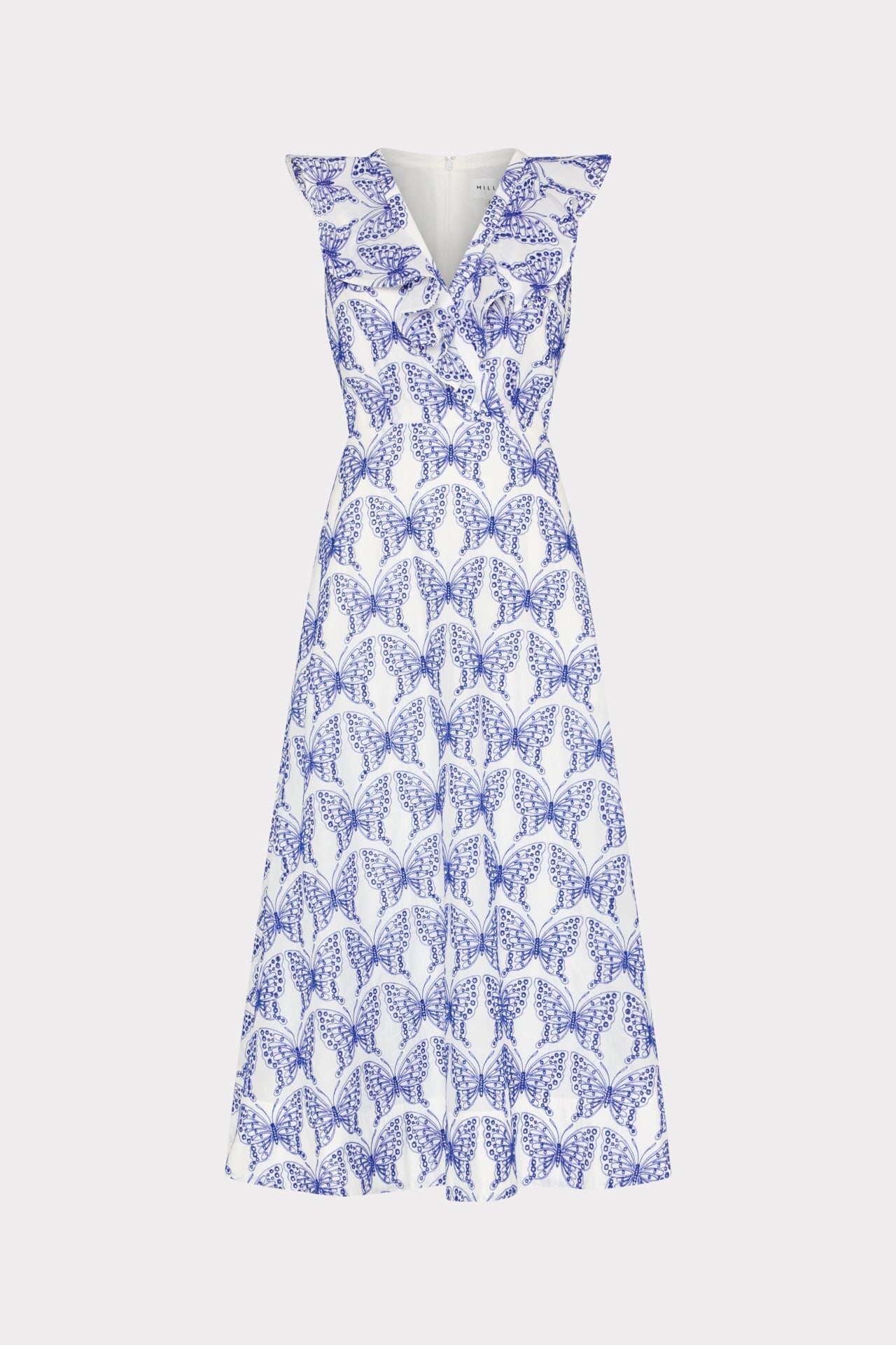 Butterfly Eyelet Ruffle Midi Dress White/Blue | Milly Women