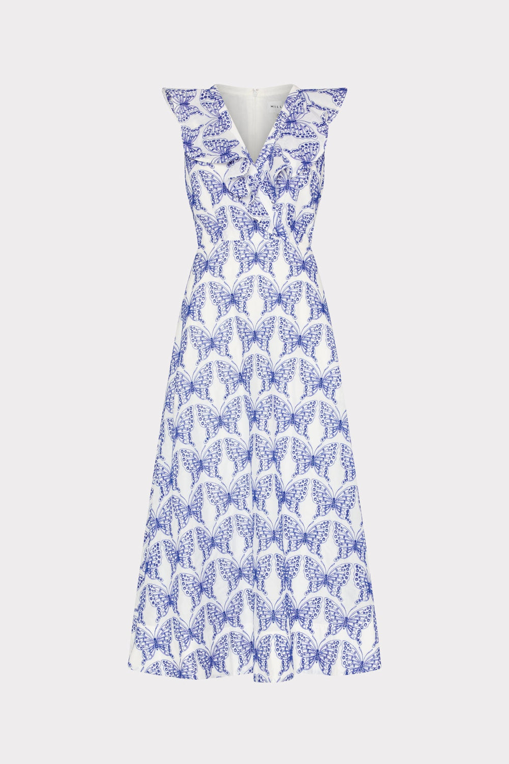 Butterfly Eyelet Ruffle Midi Dress White/Blue | Milly Women