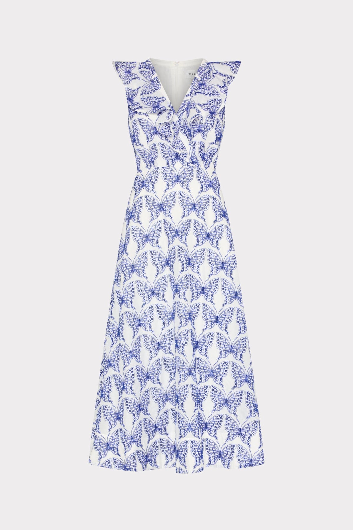 Butterfly Eyelet Ruffle Midi Dress White/Blue | Milly Women
