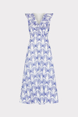 Butterfly Eyelet Ruffle Midi Dress White/Blue | Milly Women