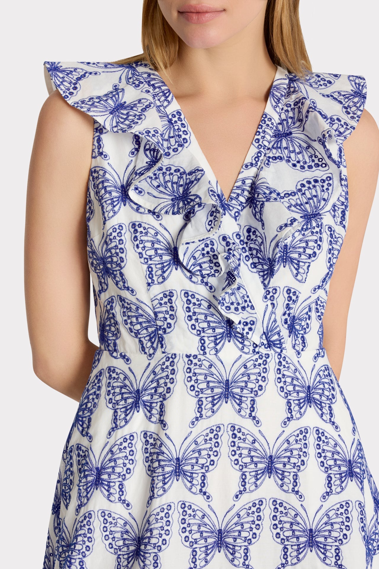 Butterfly Eyelet Ruffle Midi Dress White/Blue | Milly Women