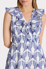 Butterfly Eyelet Ruffle Midi Dress White/Blue | Milly Women