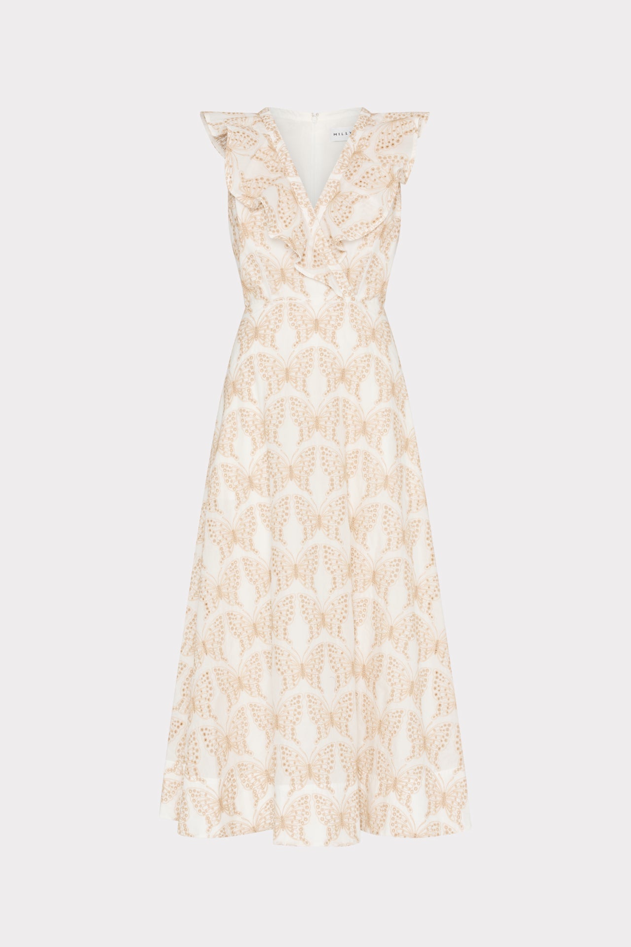 Butterfly Eyelet Ruffle Midi Dress White/Tan | Milly Women