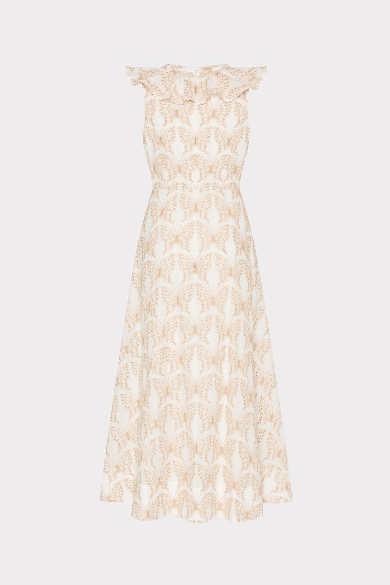 Butterfly Eyelet Ruffle Midi Dress White/Tan | Milly Women