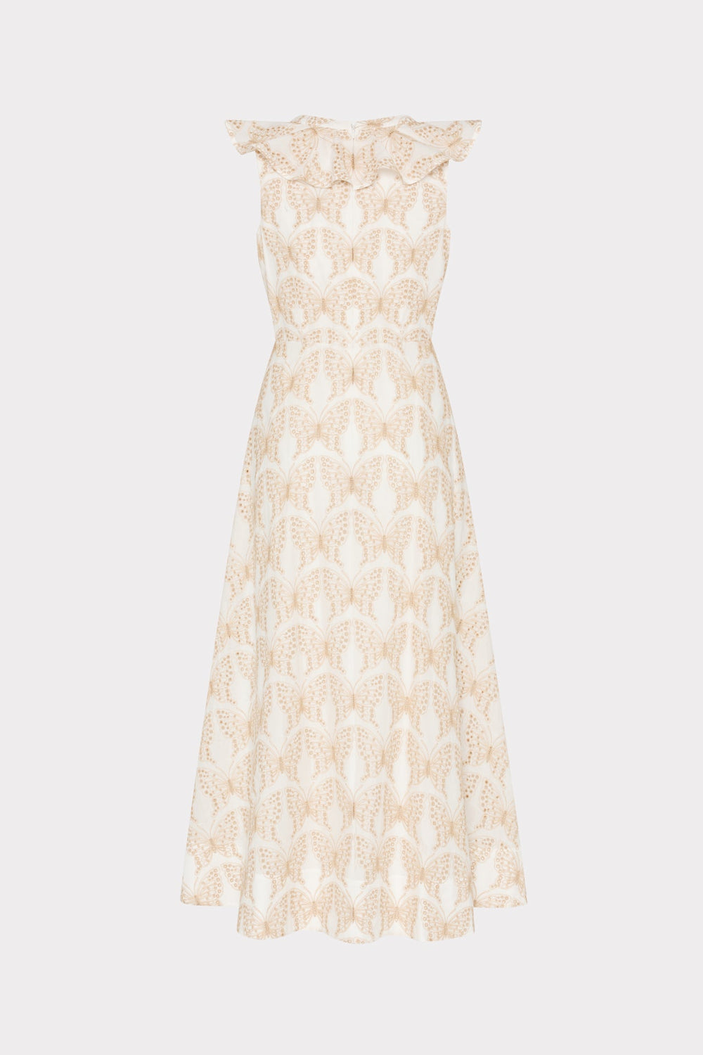 Butterfly Eyelet Ruffle Midi Dress White/Tan | Milly Women