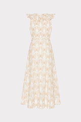 Butterfly Eyelet Ruffle Midi Dress White/Tan | Milly Women