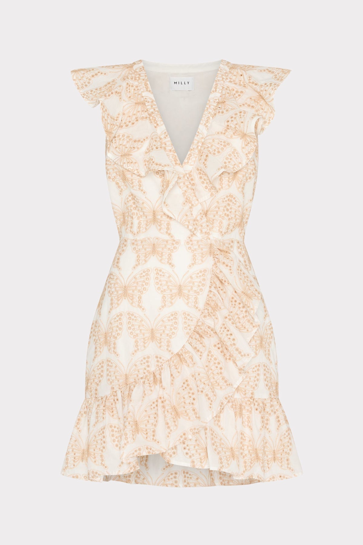 Novi Butterfly Eyelet Wrap Dress White/Tan | Milly Women