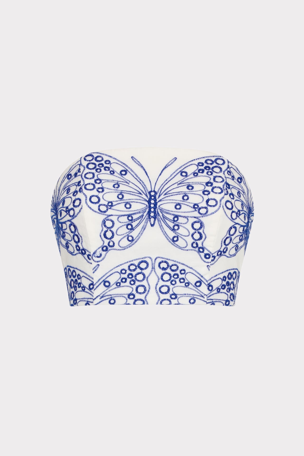 Butterfly Eyelet Strapless Crop Top White/Blue | Milly Women