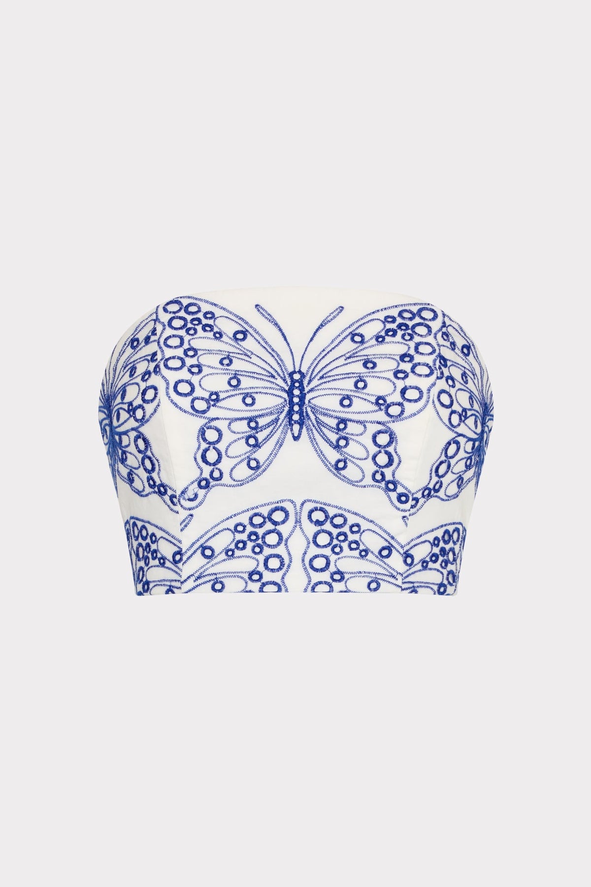 Butterfly Eyelet Strapless Crop Top White/Blue | Milly Women