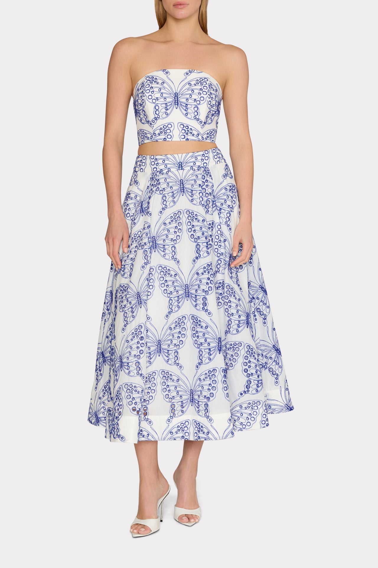 Butterfly Eyelet Strapless Crop Top White/Blue | Milly Women