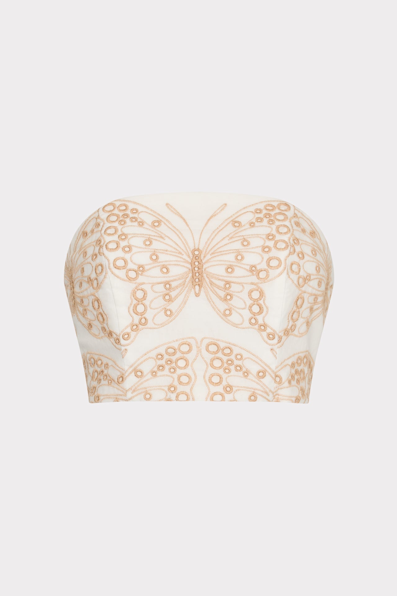 Butterfly Eyelet Strapless Crop Top White/Tan | Milly Women