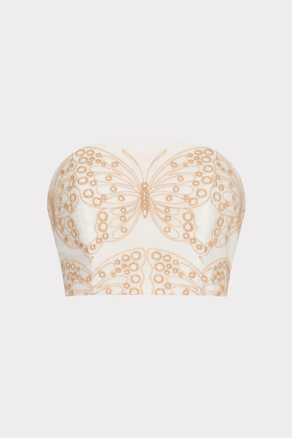 Butterfly Eyelet Strapless Crop Top White/Tan | Milly Women