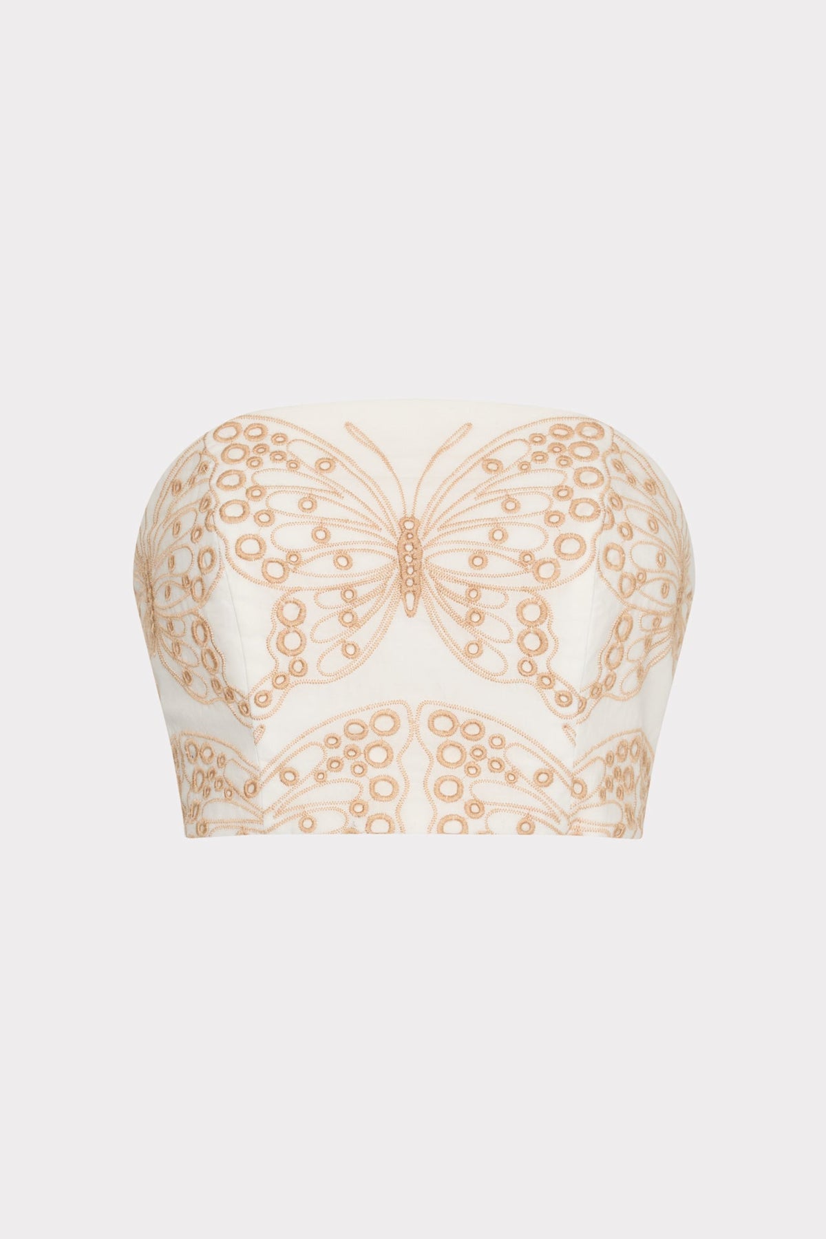 Butterfly Eyelet Strapless Crop Top White/Tan | Milly Women