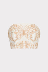Butterfly Eyelet Strapless Crop Top White/Tan | Milly Women