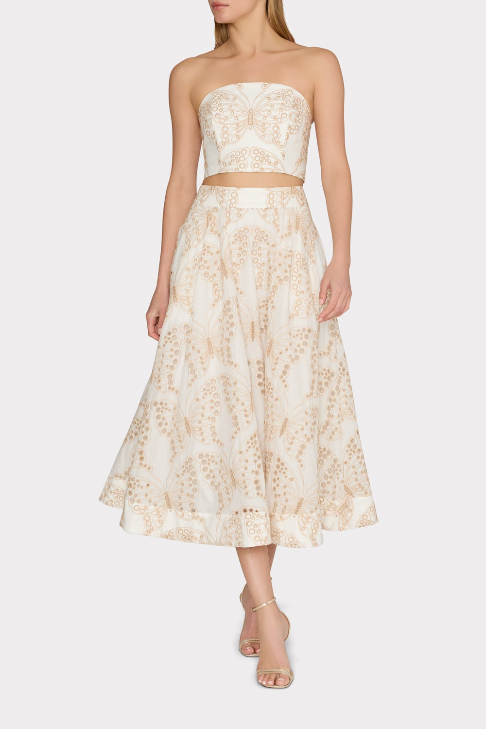 Butterfly Eyelet Strapless Crop Top White/Tan | Milly Women