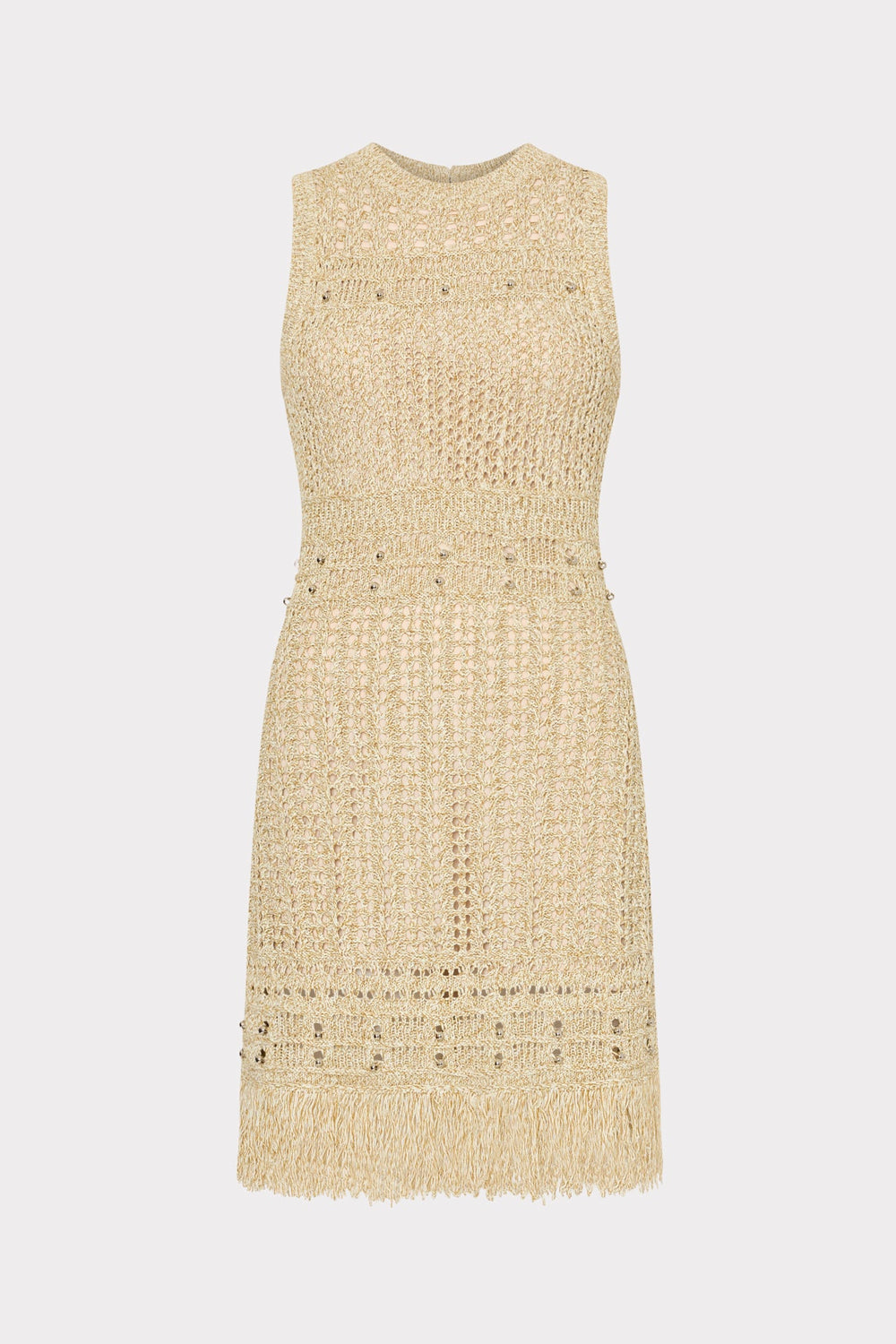 Beaded Fringe Knit Mini Dress Beige Multi | Milly Women