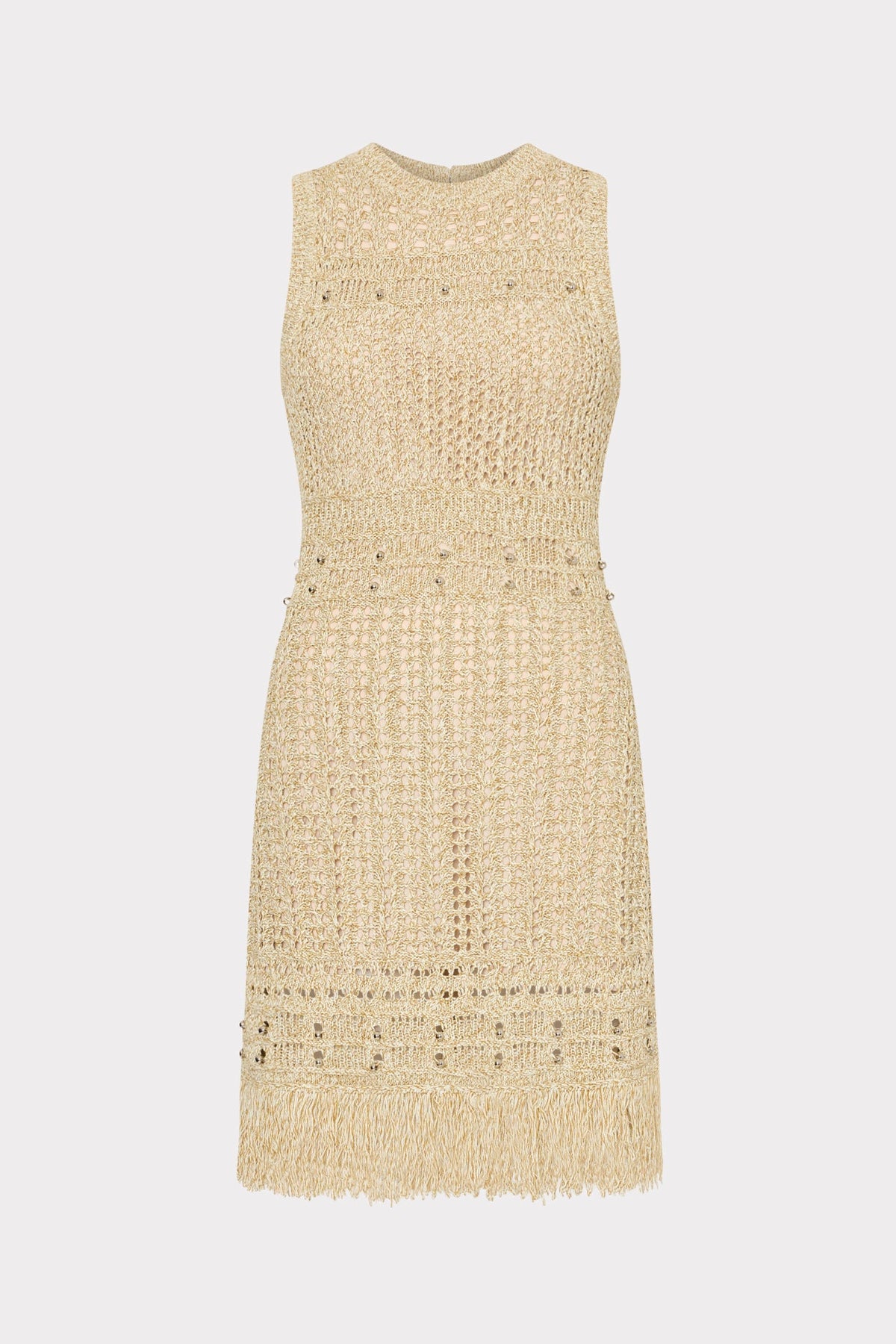 Beaded Fringe Knit Mini Dress Beige Multi | Milly Women